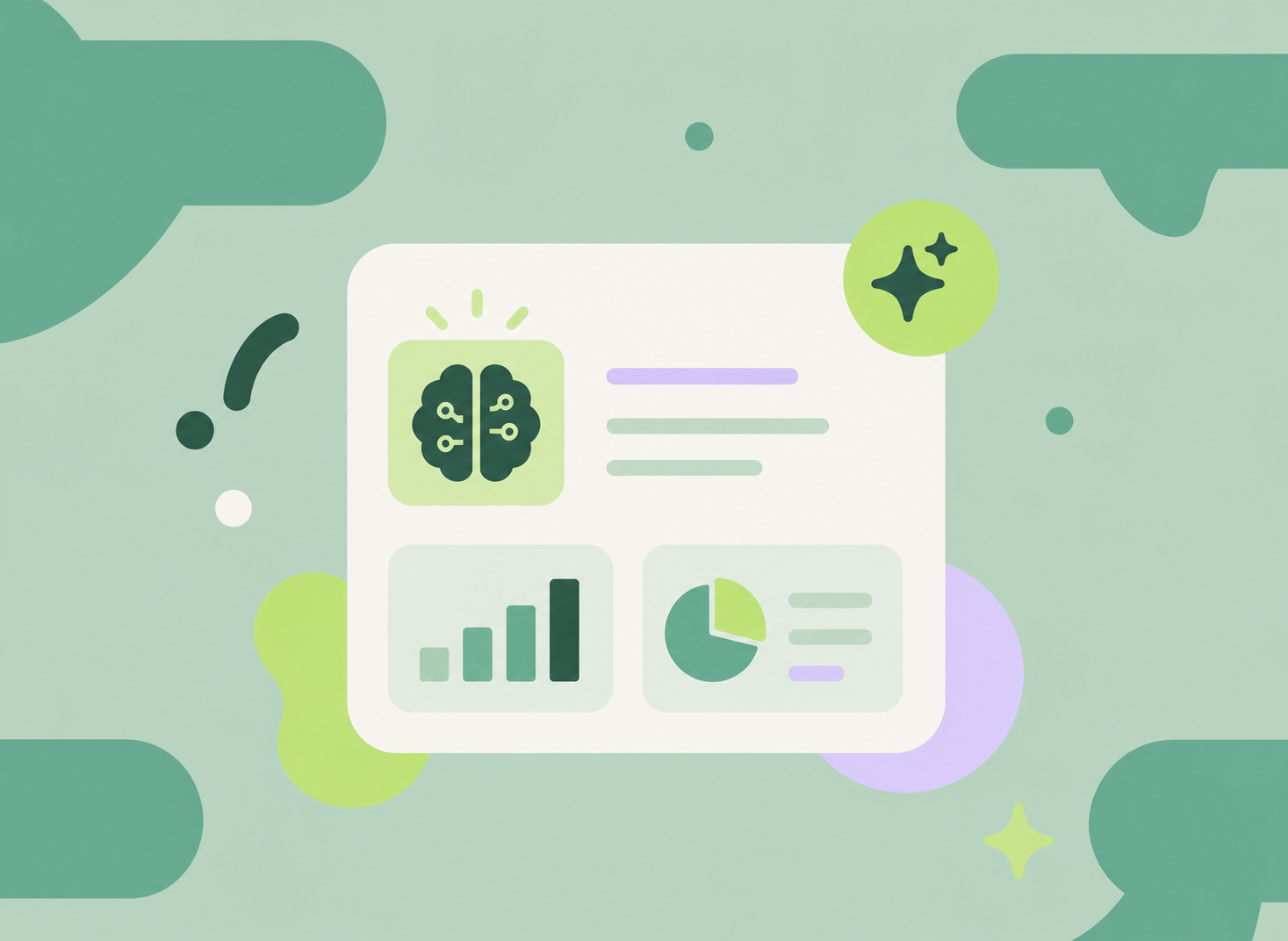 Illustration of an AI insights dashboard with a chart and a lightbulb